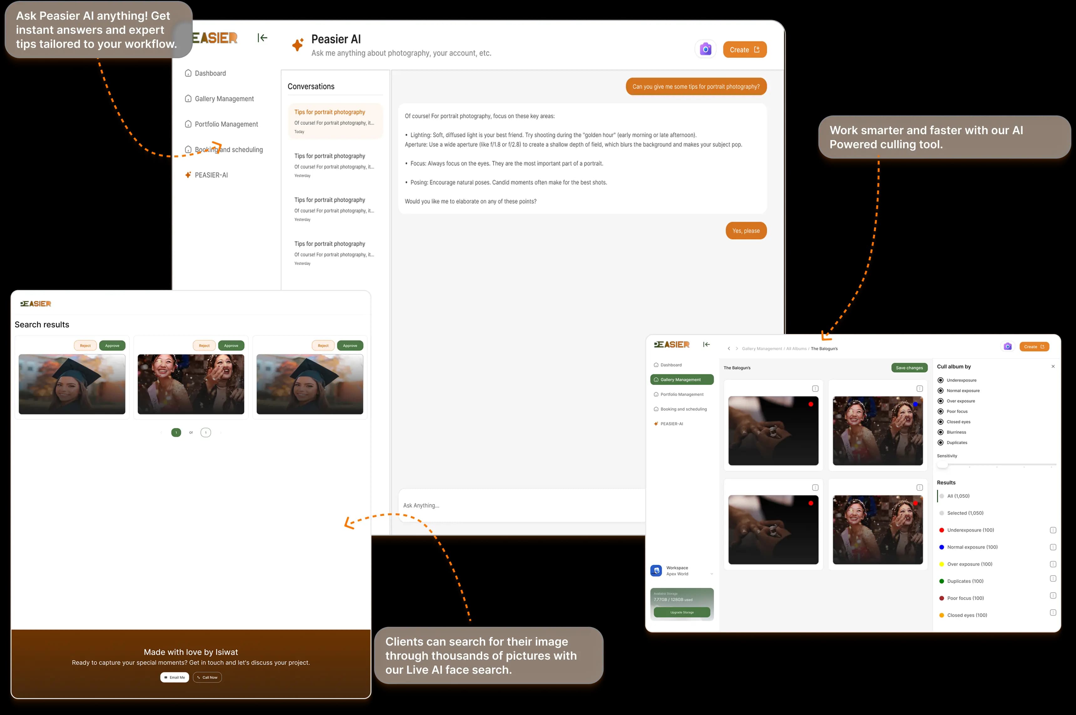 Overview of Peasier photography business solution features
